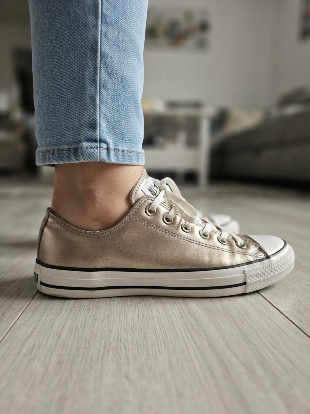 Converse Women's Low-Top Sneakers in Metallic Beige